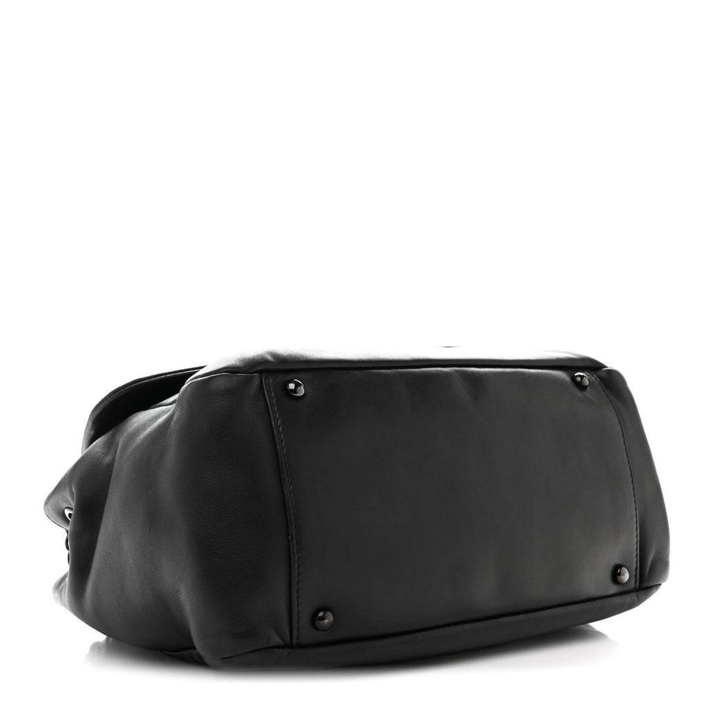 Lambskin Studded Accordion CC Flap Black