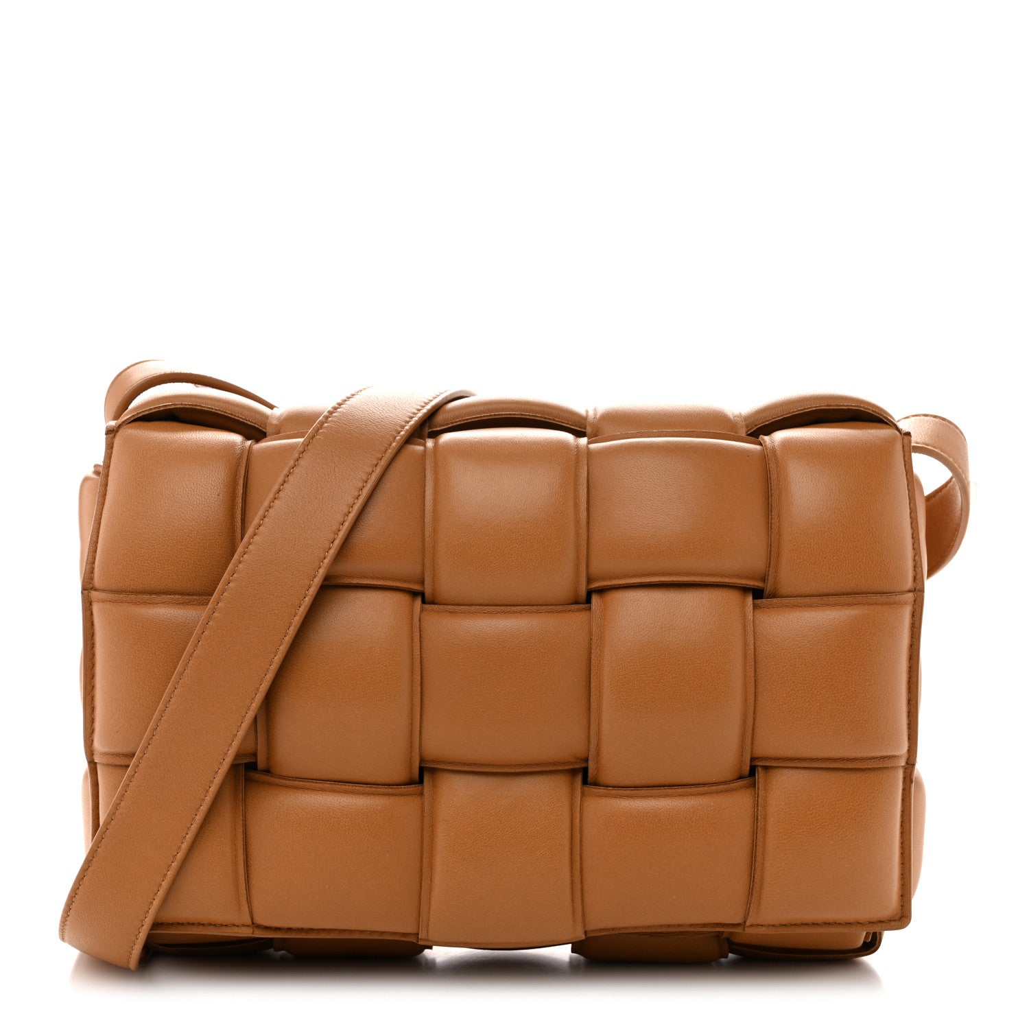 Nappa Maxi Intreccio Padded Cassette Crossbody Bag Caramel