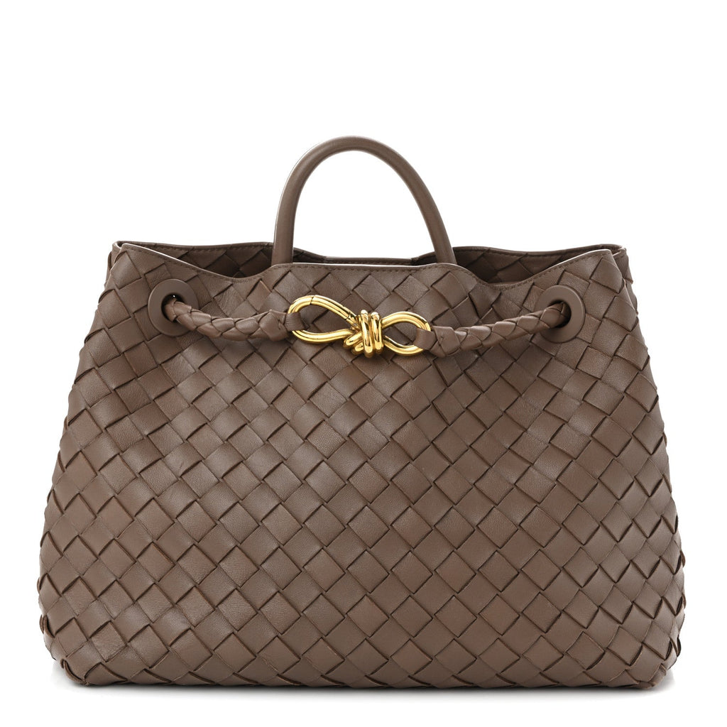 Nappa Intrecciato Medium Andiamo Shoulder Bag Taupe Grey