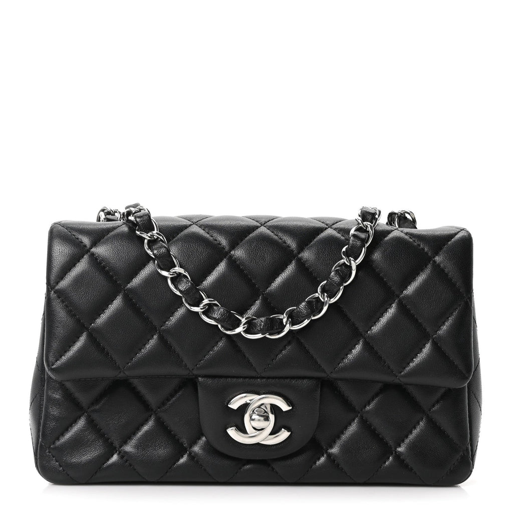 Lambskin Quilted Mini Rectangular Flap Black