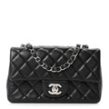 Lambskin Quilted Mini Rectangular Flap Black