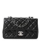 Lambskin Quilted Mini Rectangular Flap Black