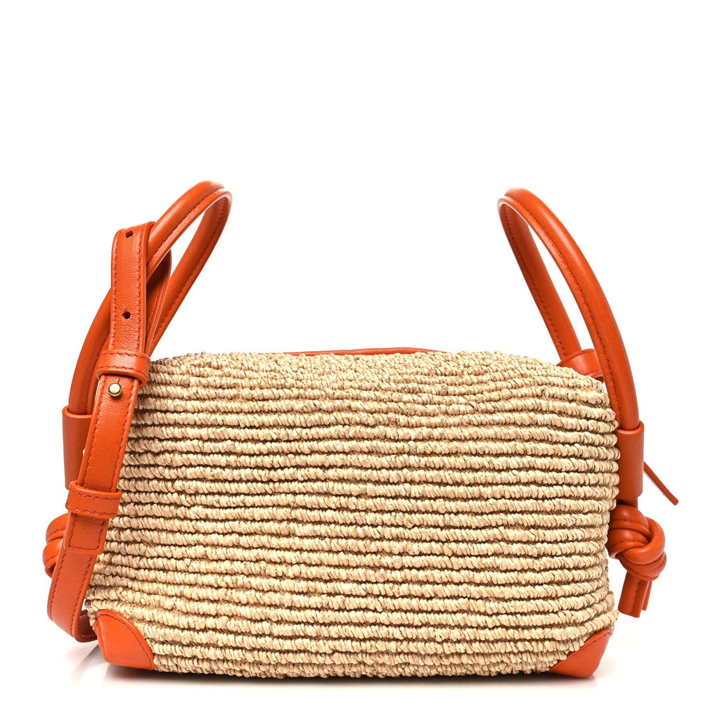 Raffia Calfskin Small Loop Top Handle Natural Burned Orange