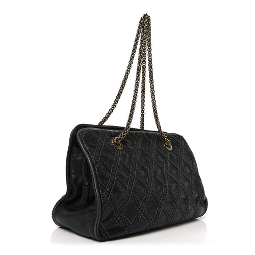 Calfskin Quilted Stitch Triptych Tote Black