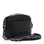 Calfskin Diagonal Chevron Quilted Tassel Camera Case Black