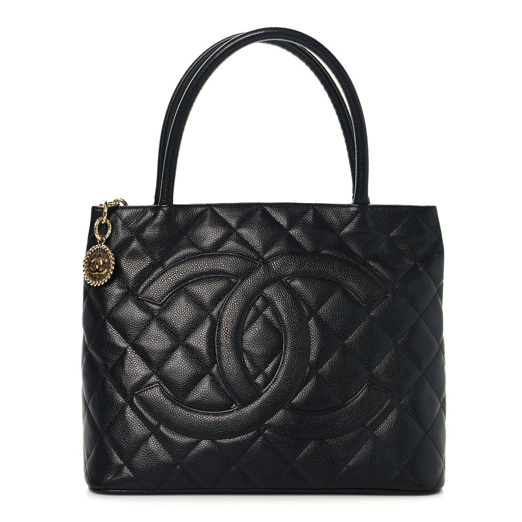 Caviar Quilted Medallion Tote Black