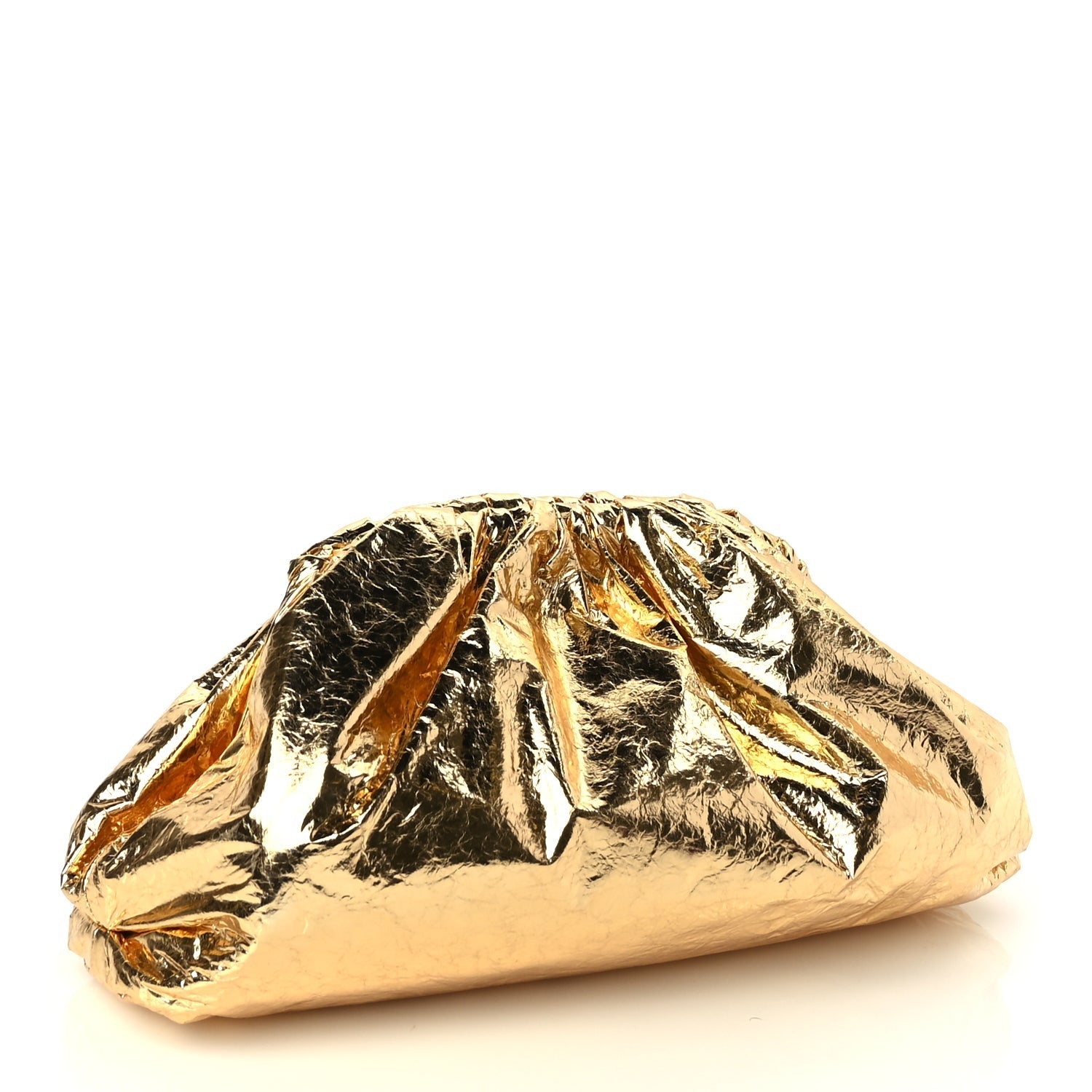 Metallic Crinkled Lambskin The Pouch Oversized Clutch Oro