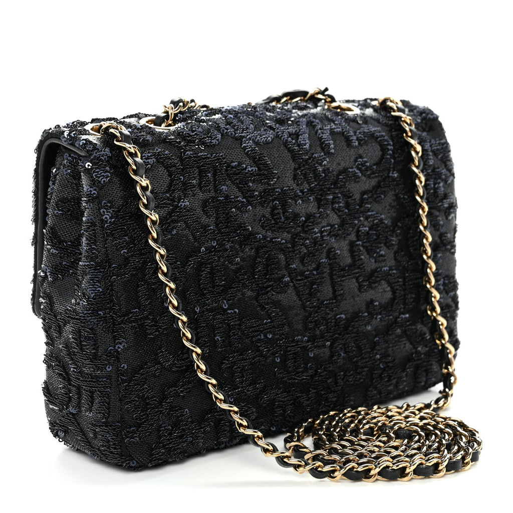 Sequin Quilted Small Single Flap Black