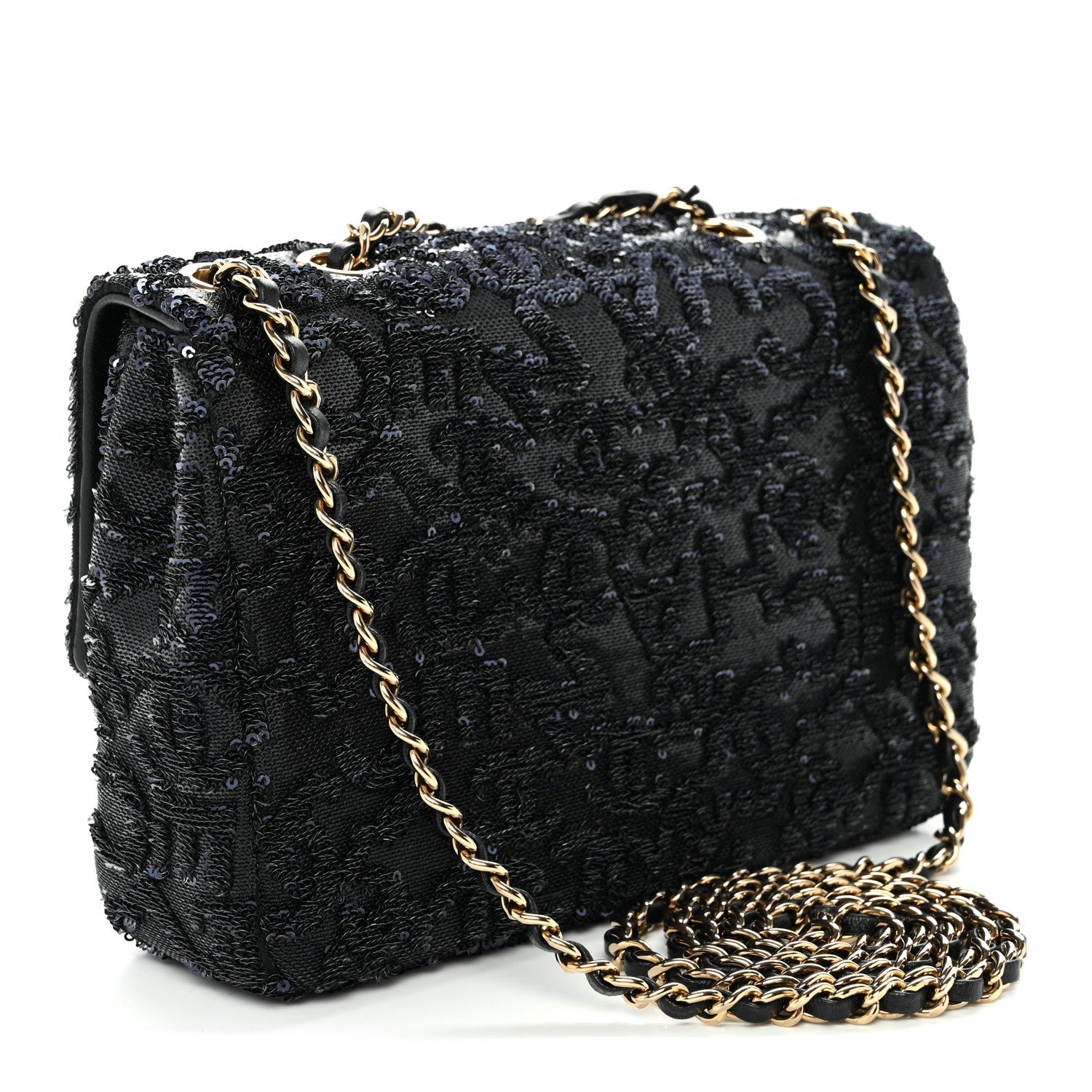 Sequin Quilted Small Single Flap Black