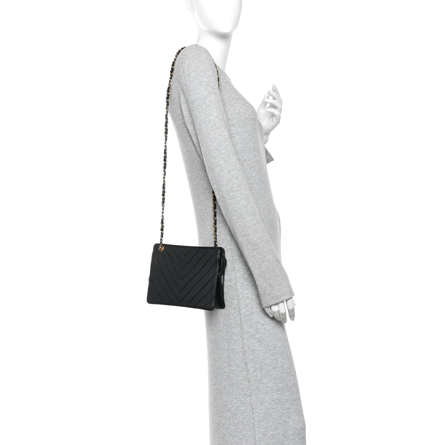 Lambskin Chevron Small Shoulder Bag Black
