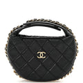 Lambskin Quilted Chain Around Pouch Hobo Black