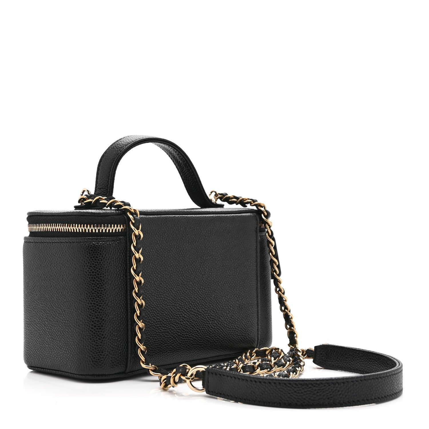 Caviar Quilted Top Handle Pocket Vanity Case Black