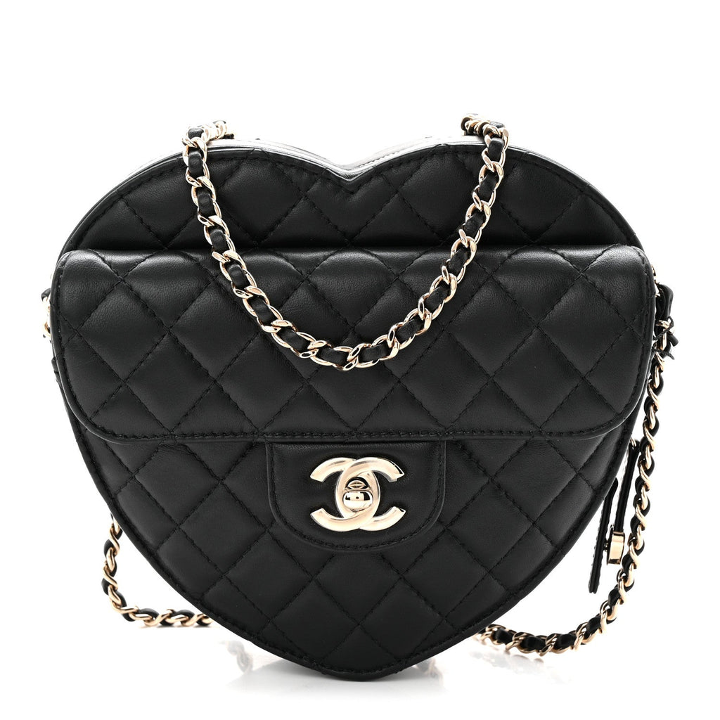 Lambskin Quilted Large CC In Love Heart Bag Black