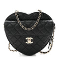 Lambskin Quilted Large CC In Love Heart Bag Black