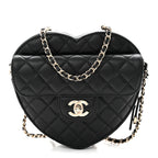 Lambskin Quilted Large CC In Love Heart Bag Black