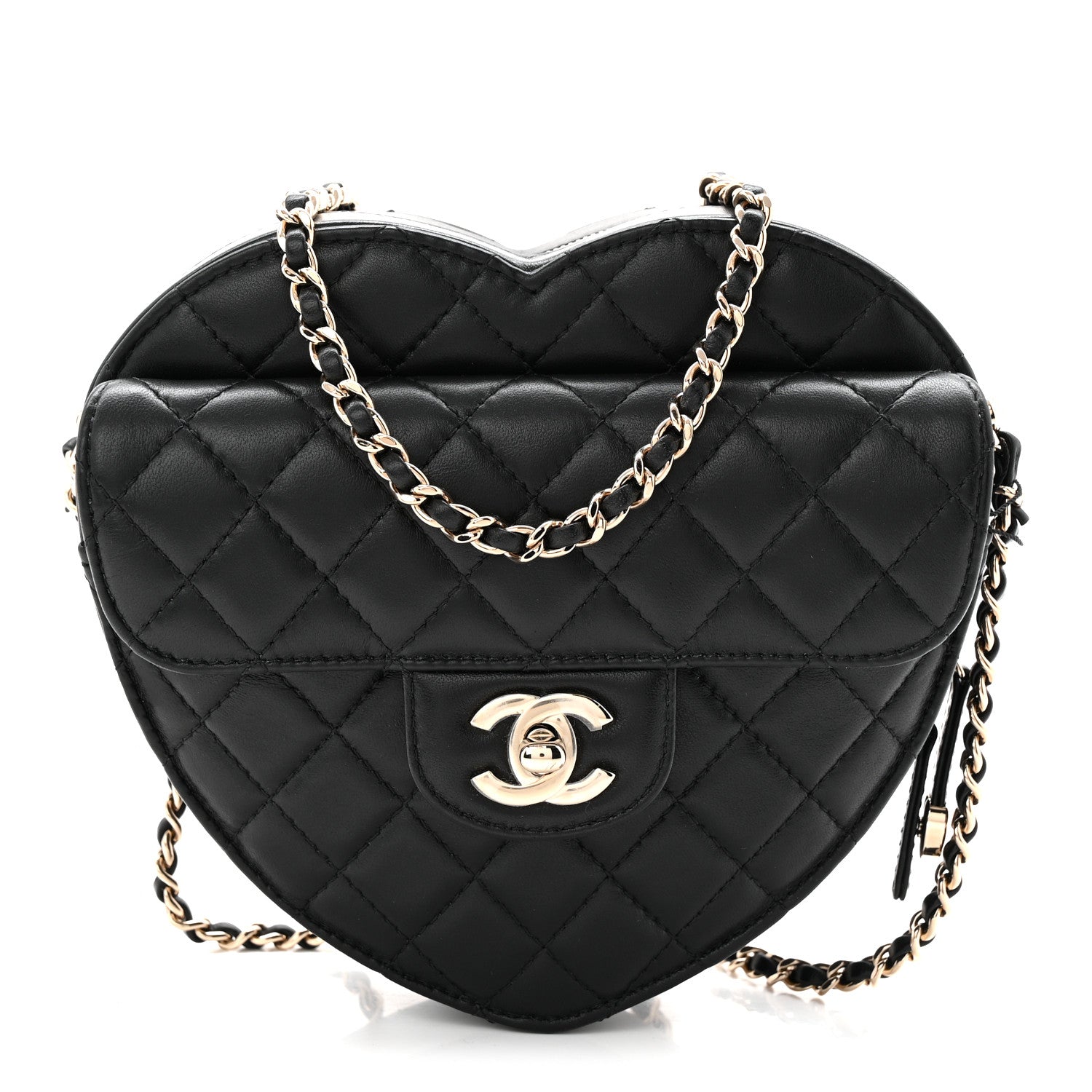 Lambskin Quilted Large CC In Love Heart Bag Black
