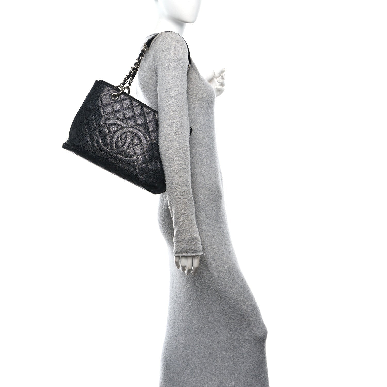 Caviar Quilted Grand Shopping Tote GST Black