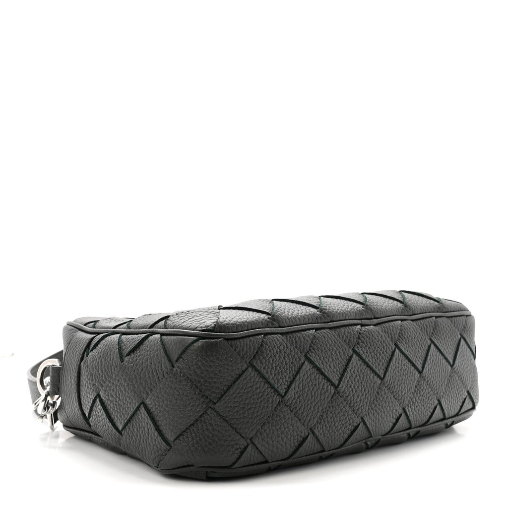 Grained Calfskin Intrecciato Medium Camera Bag Dark Green