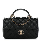 Lambskin Quilted Mini Top Handle Rectangular Flap Black