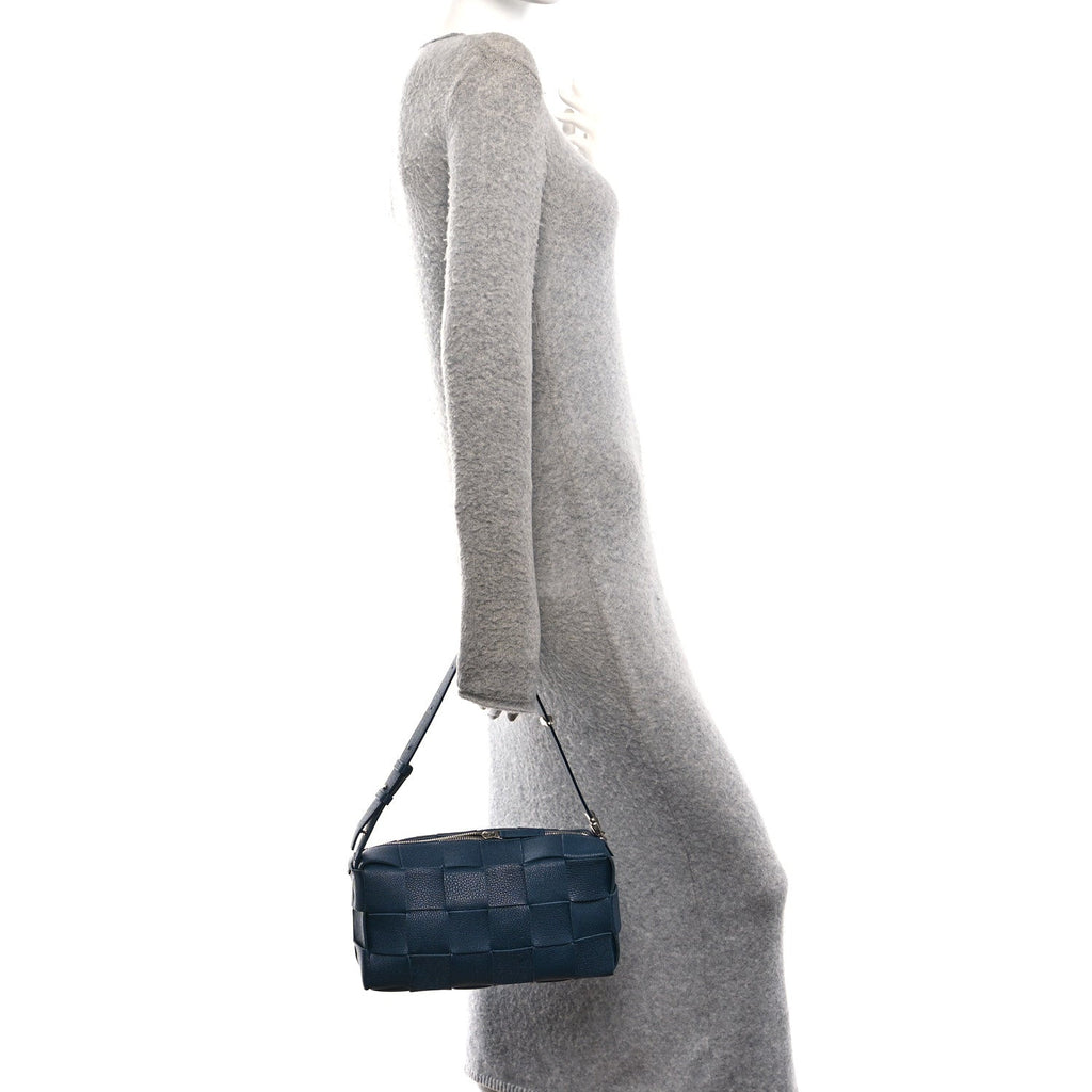 Grained Calfskin Maxi Intrecciato Brick Cassette Bag Deep Blue
