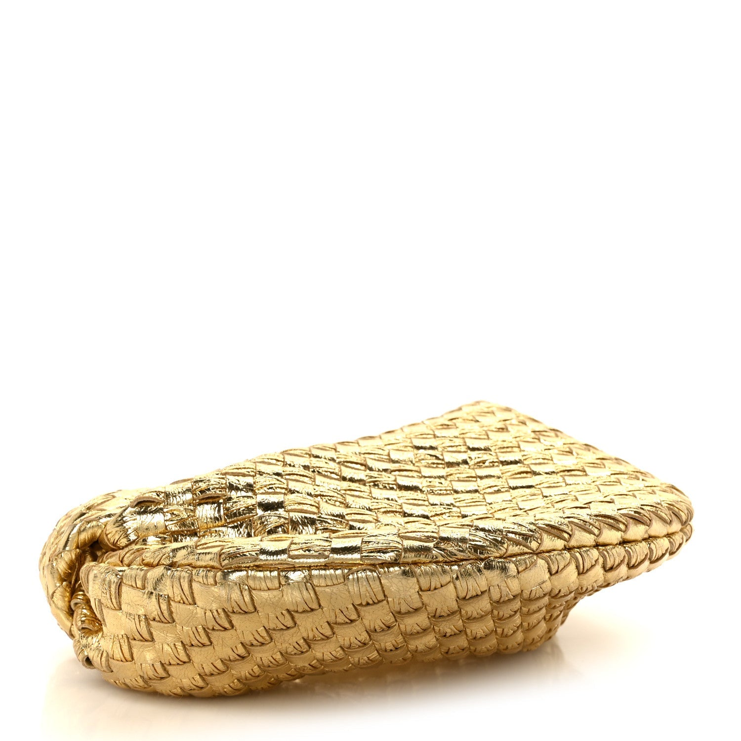 Laminated Calfskin Pressed Intreccio Mini Jodie Gold