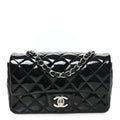 Patent Calfskin Quilted Mini Rectangular Flap Black
