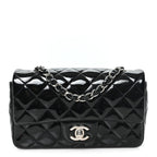Patent Calfskin Quilted Mini Rectangular Flap Black