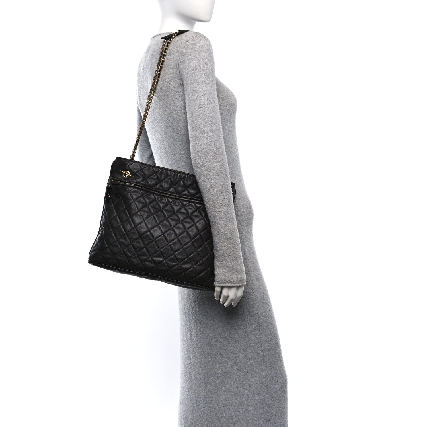 Calfskin Quilted CC Shopping Tote Black