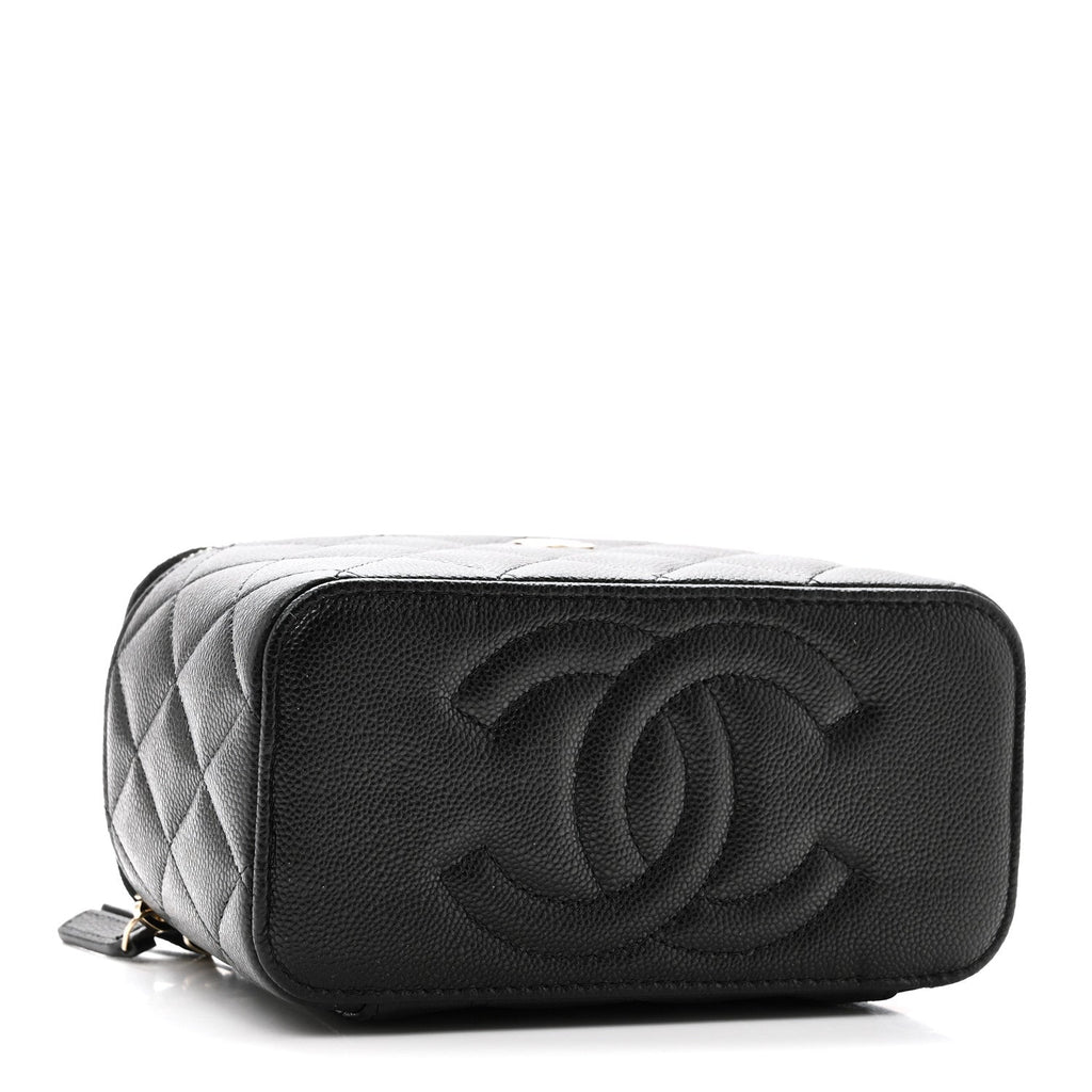 Caviar Quilted Small Vanity Case With Chain Black