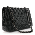 Distressed Patent Quilted Medium Double Flap Black