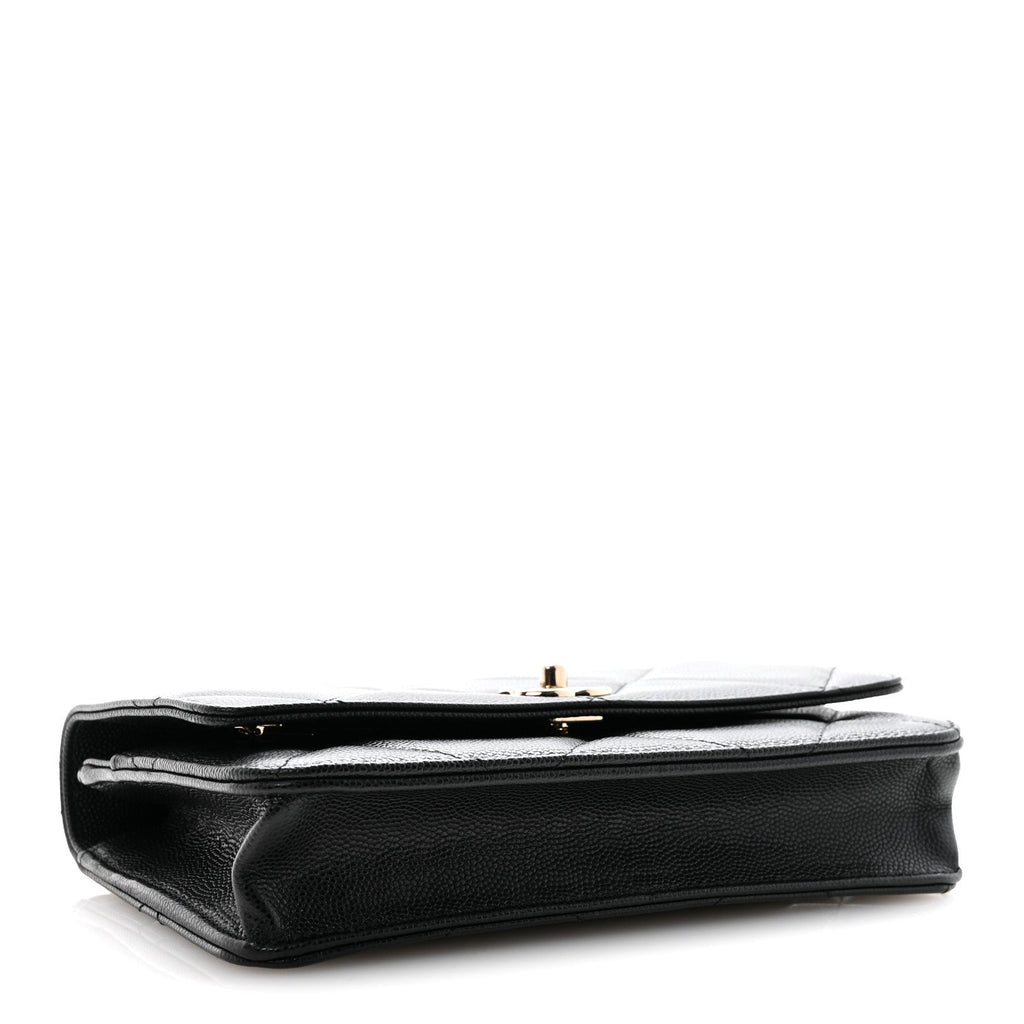Shiny Caviar Quilted Turnlock Top Handle Wallet On Chain WOC Black