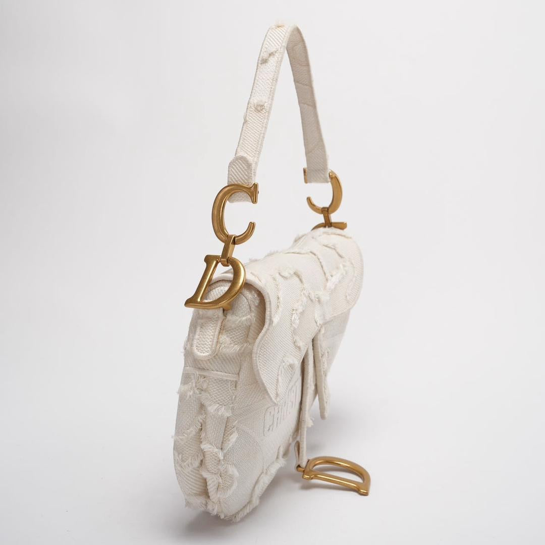 Dior Saddle Bag Camouflage White Canvas Medium Handbag with Gold Hardware 2020