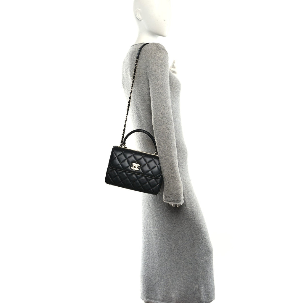 Lambskin Quilted Small Trendy CC Dual Handle Flap Bag Black