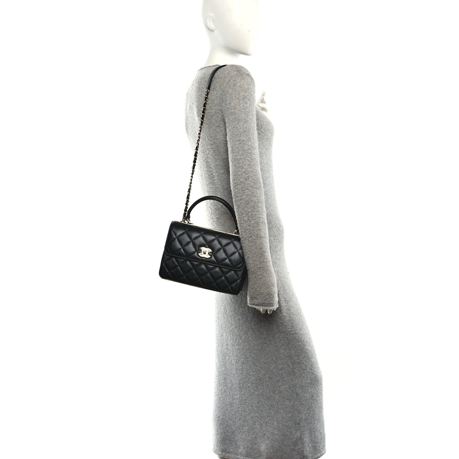 Lambskin Quilted Small Trendy CC Dual Handle Flap Bag Black