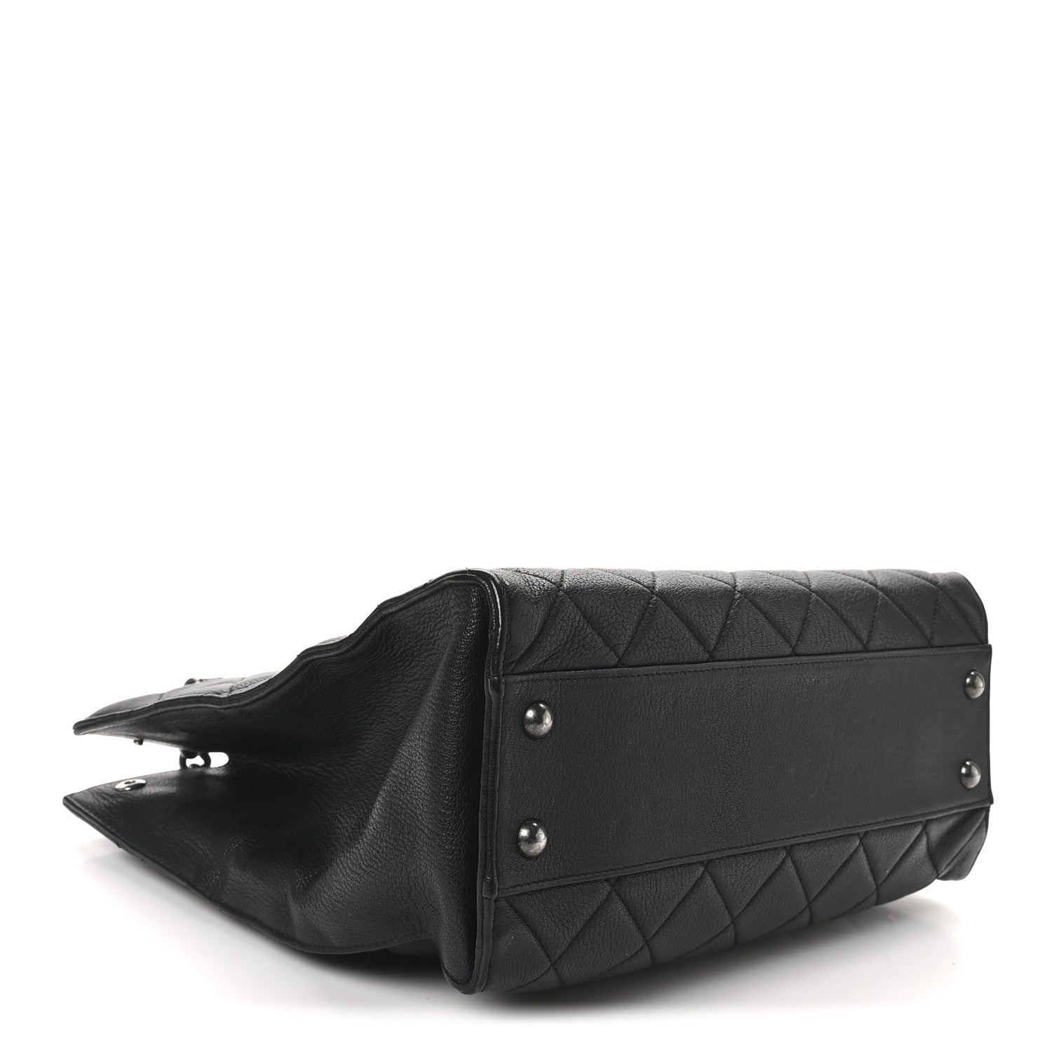 Goatskin Quilted Small Perfect Edge Shopping Tote Black