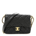 Shiny Caviar Quilted Mini Chain Messenger Flap Bag Black