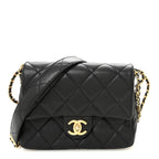 Shiny Caviar Quilted Mini Chain Messenger Flap Bag Black