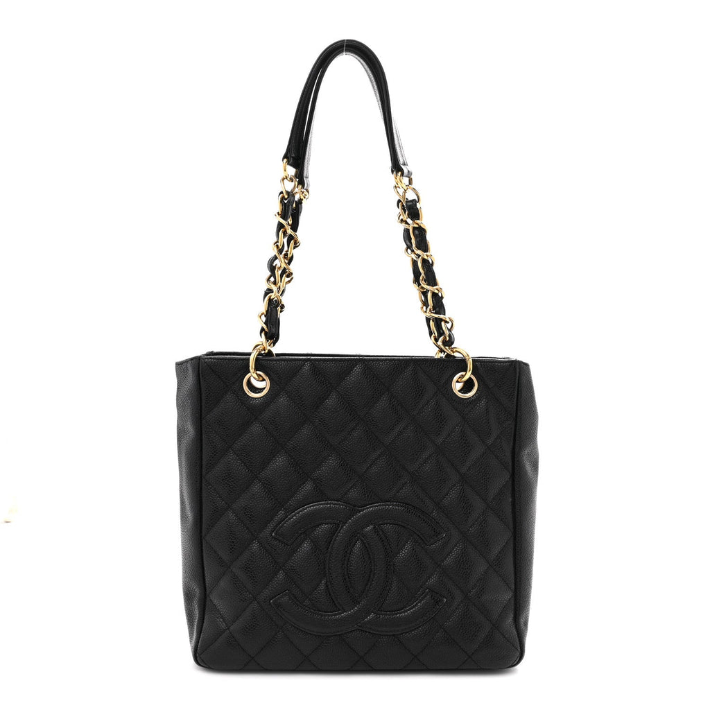 Caviar Quilted Petit Shopping Tote PST Black