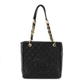 Caviar Quilted Petit Shopping Tote PST Black