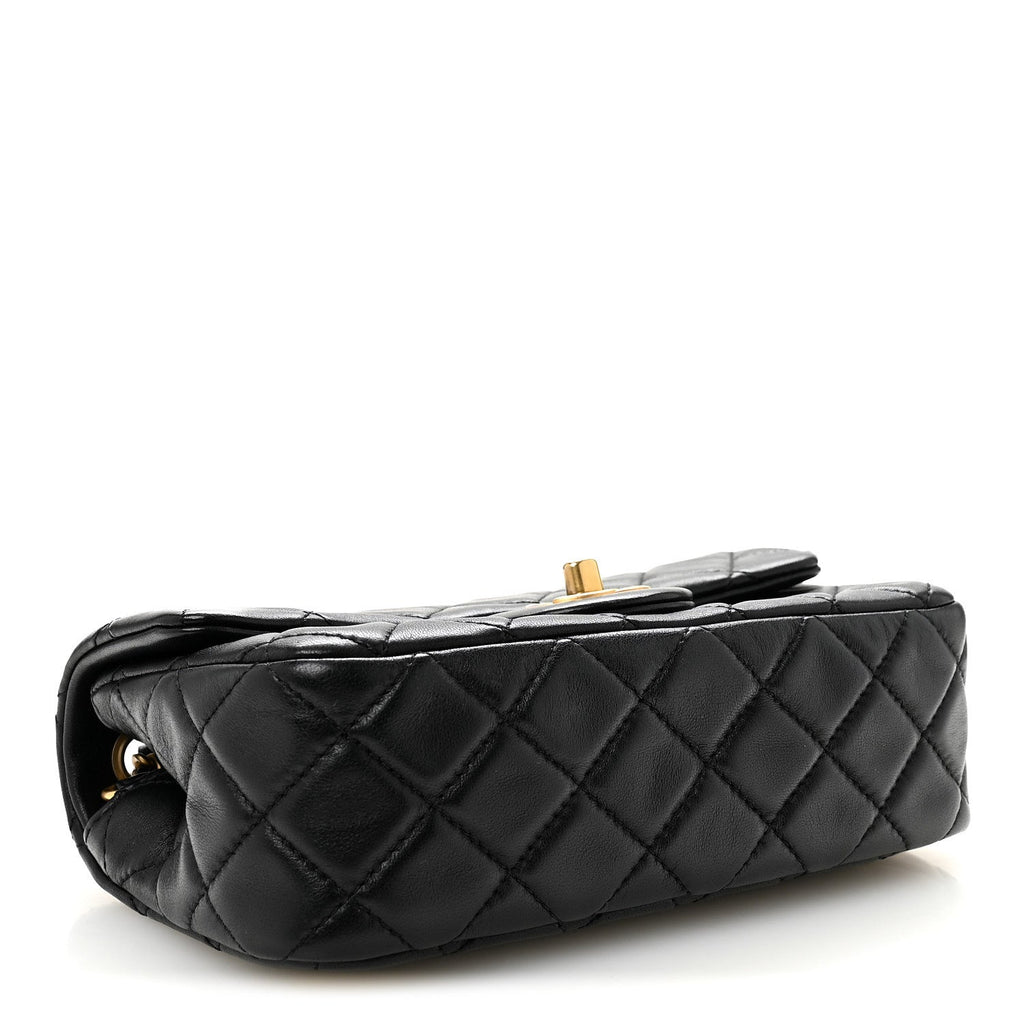 Lambskin Quilted Mini Rectangular Pearl Crush Flap Black