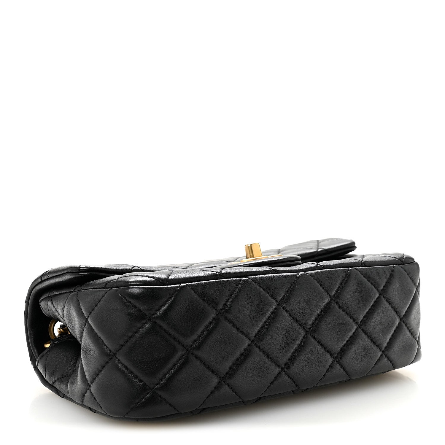 Lambskin Quilted Mini Rectangular Pearl Crush Flap Black