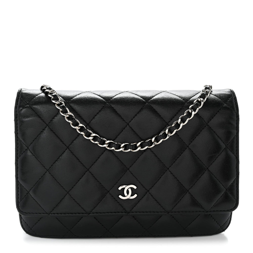 Lambskin Quilted Wallet On Chain WOC Black