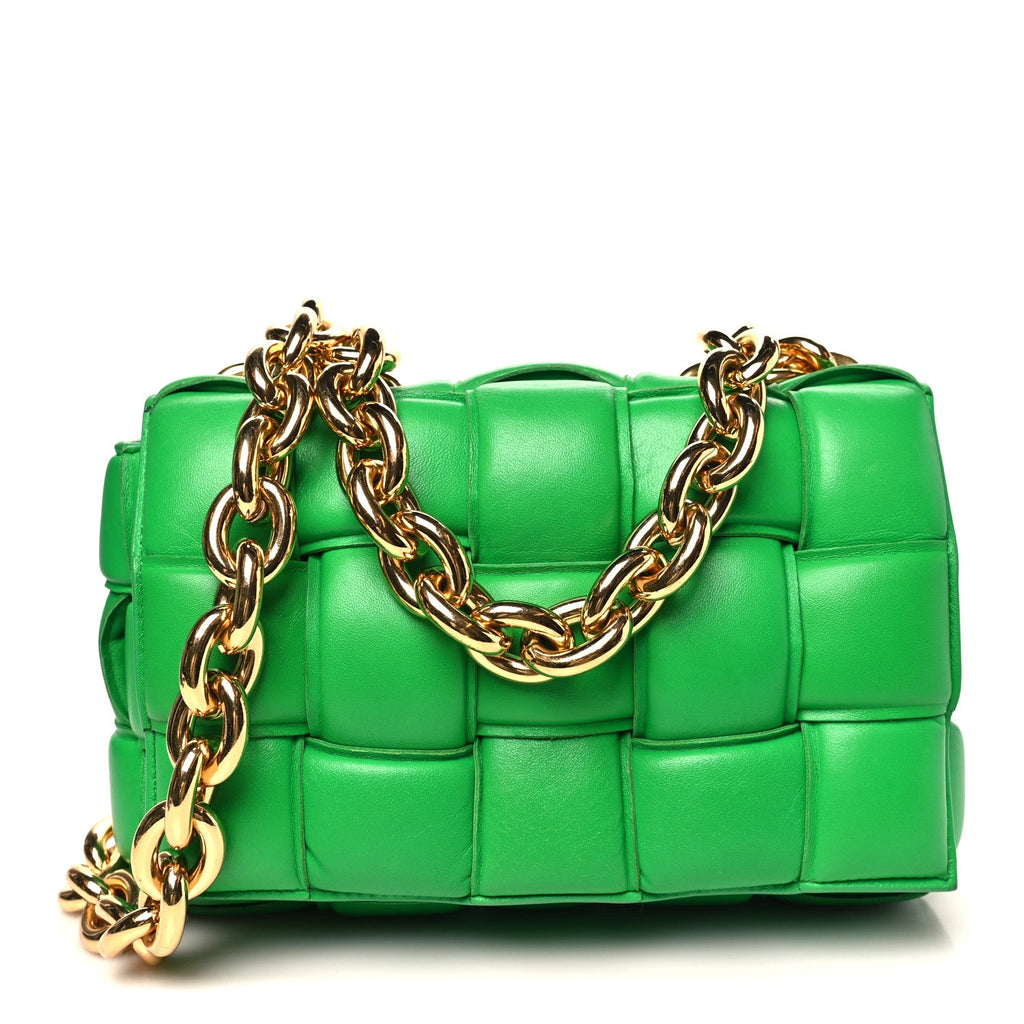 Lambskin Maxi Intreccio Padded Chain Cassette Crossbody Bag Racing Green