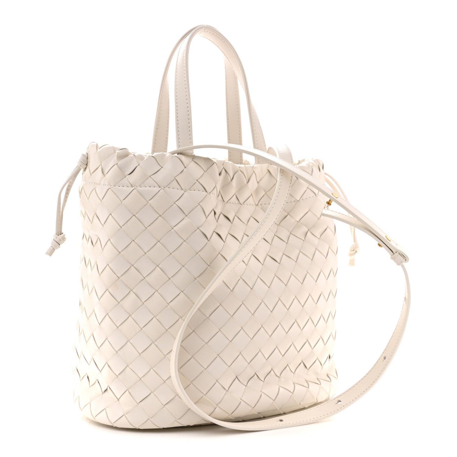 Calfskin Intrecciato Small Castello Bucket Bag White