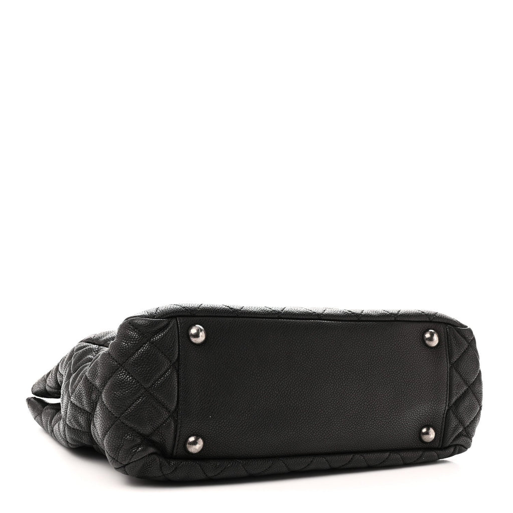Caviar Quilted Shopping Tote Black