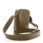 Calfskin Intrecciato Mini Cassette Phone Holder Crossbody Khaki