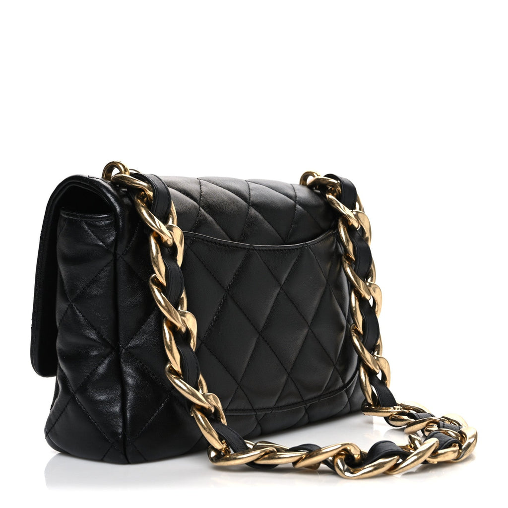Lambskin Quilted Large CC Funky Town Flap Black