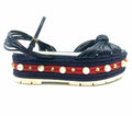 GUCCI Size 7.5 Navy, red Leather Stripe Wedge