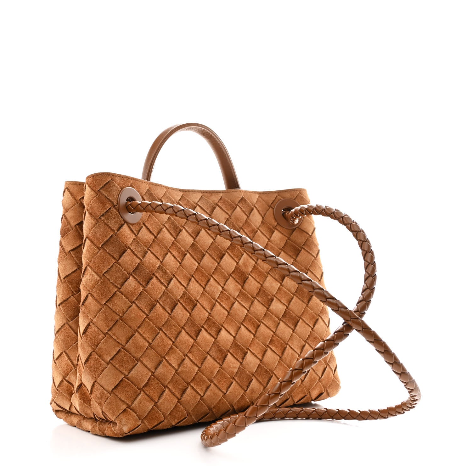 Suede Intrecciato Small Andiamo Shoulder Bag Amber