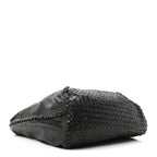 Grained Lambskin Intrecciato Large Shoulder Bag Black